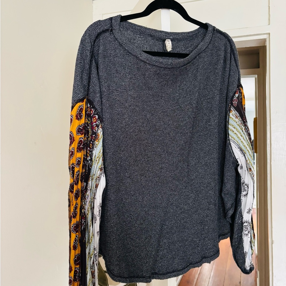 Free People- We the Free Thermal Long Sleeve with Patterned Balloon Sleeves